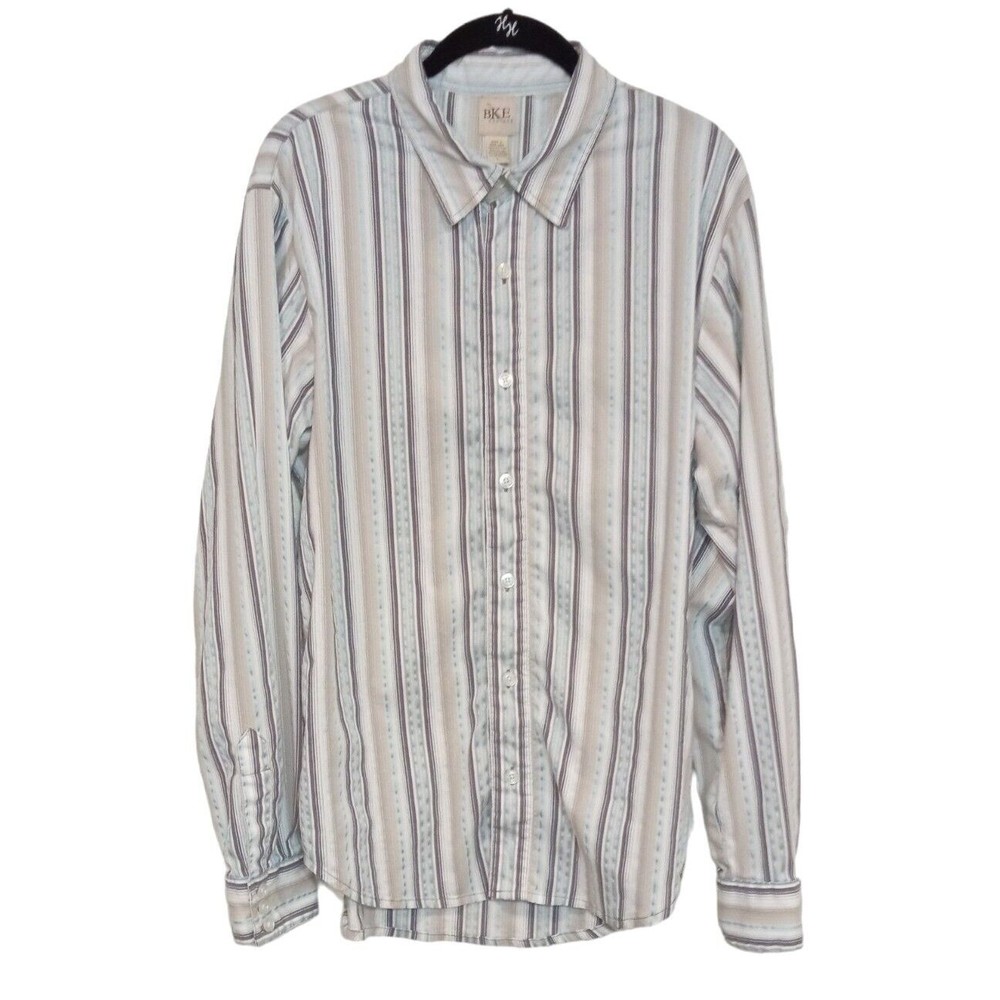 BKE Shirt Contour Striped Size L Large Button Up Multi Color With Turquoise.